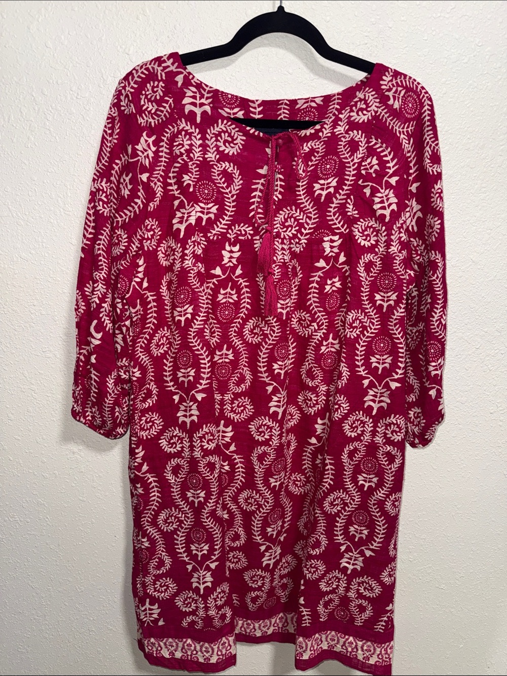 Studio Park Magenta Pink Floral Print Tassel Tie Cotton Shift Dress Medium - Picture 6 of 15